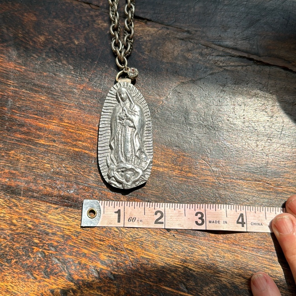 Silver our lady of Guadalupe (Mary) statement necklace sand casted - Picture 10 of 17